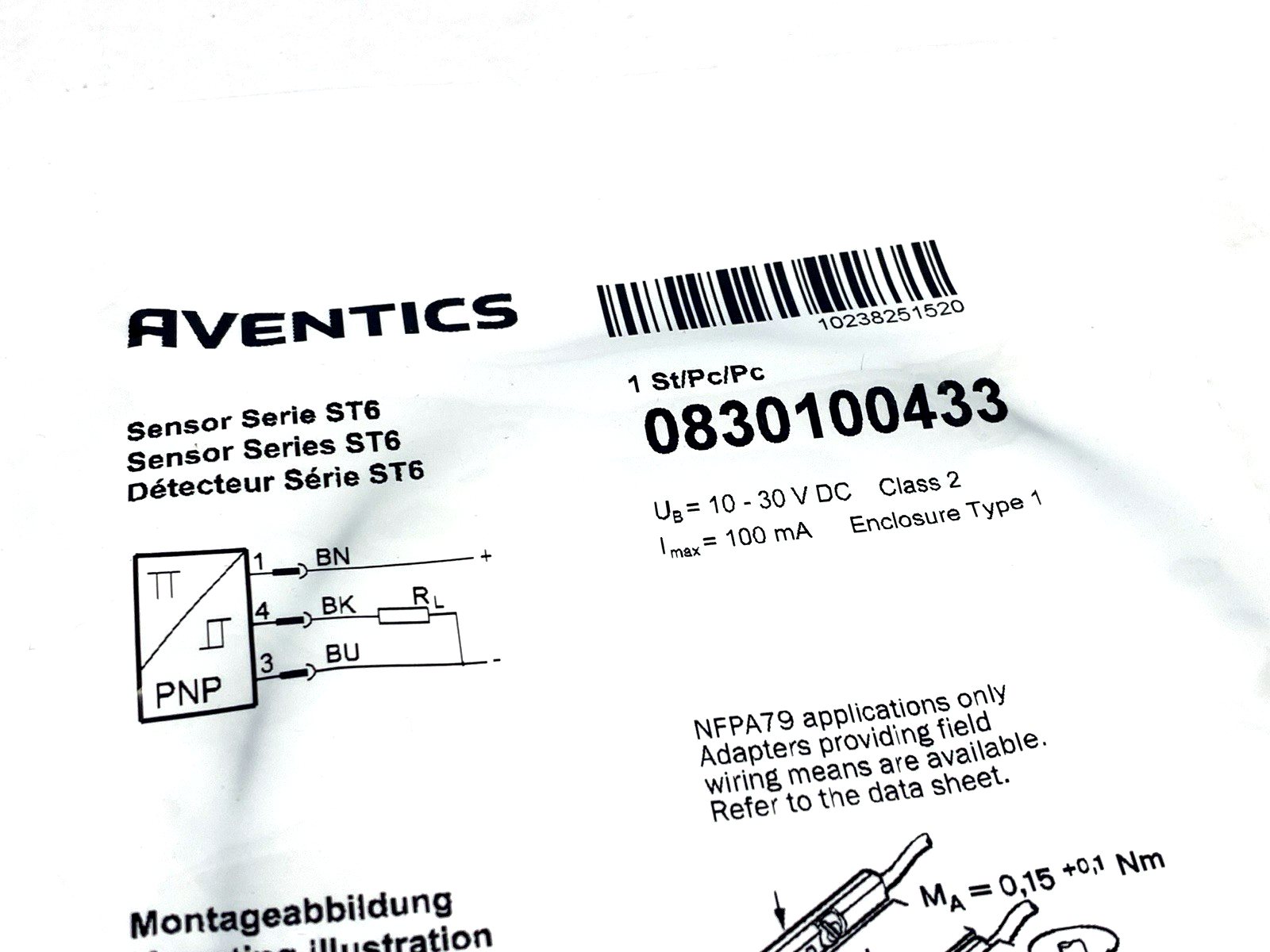 Aventics 0830100433 Sensor Series ST6 - Maverick Industrial Sales