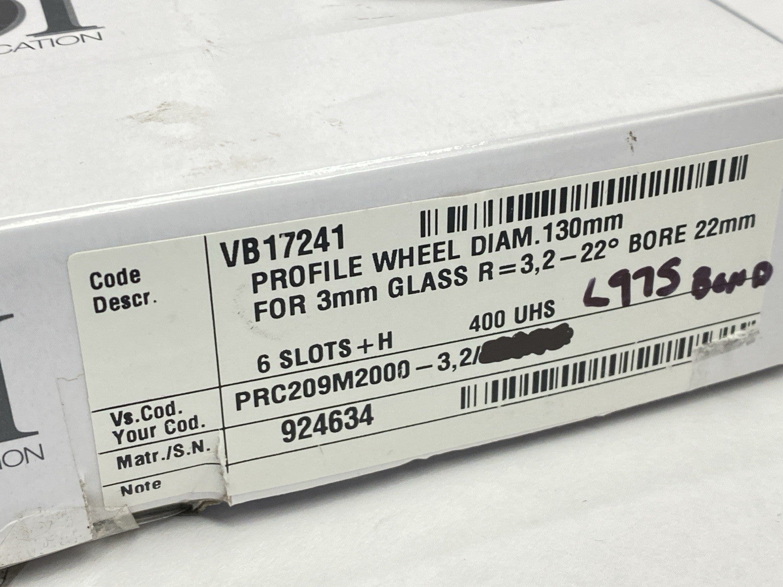 ADI VB17241 Diamond Profile Wheel 130mm Diameter For 3mm Glass 22mm Bore - Maverick Industrial Sales