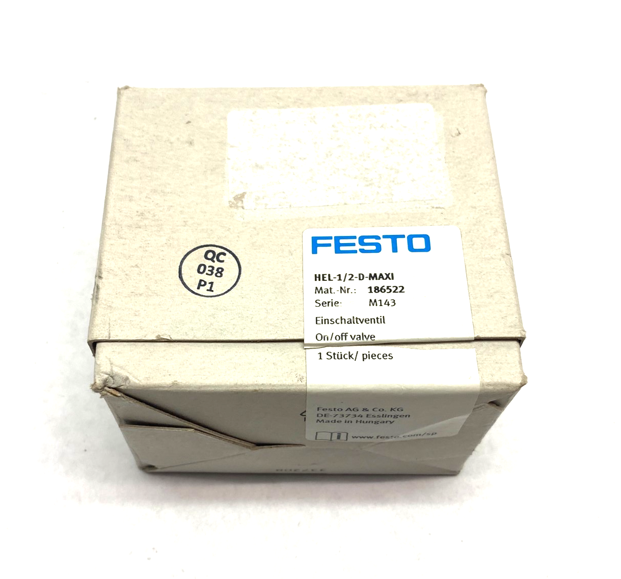 Festo HEL-1/2-D-MAXI Pneumatic On/Off Valve 3-16bar 1/2" Ports 186522 - Maverick Industrial Sales