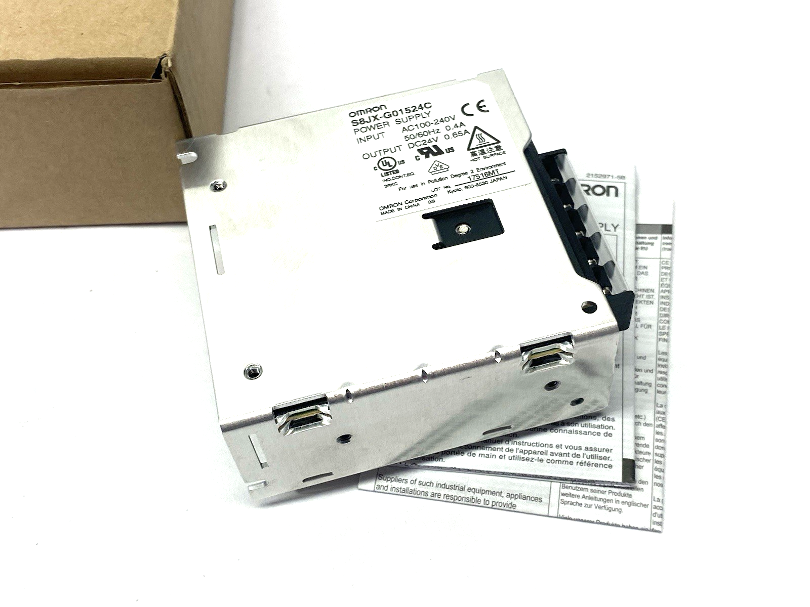 S8JX-G01524C | Omron Covered Power Supply Input 100 to 240 VAC, Output 24V 0.65A - New – Open box - Maverick Industrial Sales