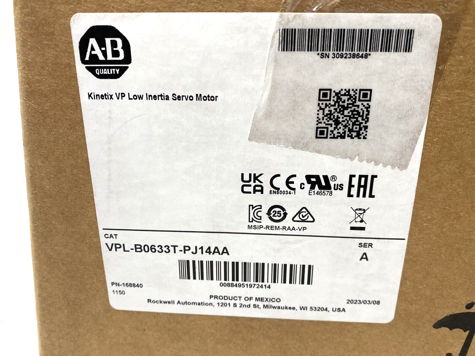 Allen Bradley VPL-B0633T-PJ14AA Kinetix AC Servo Motor Ser. A - Maverick Industrial Sales