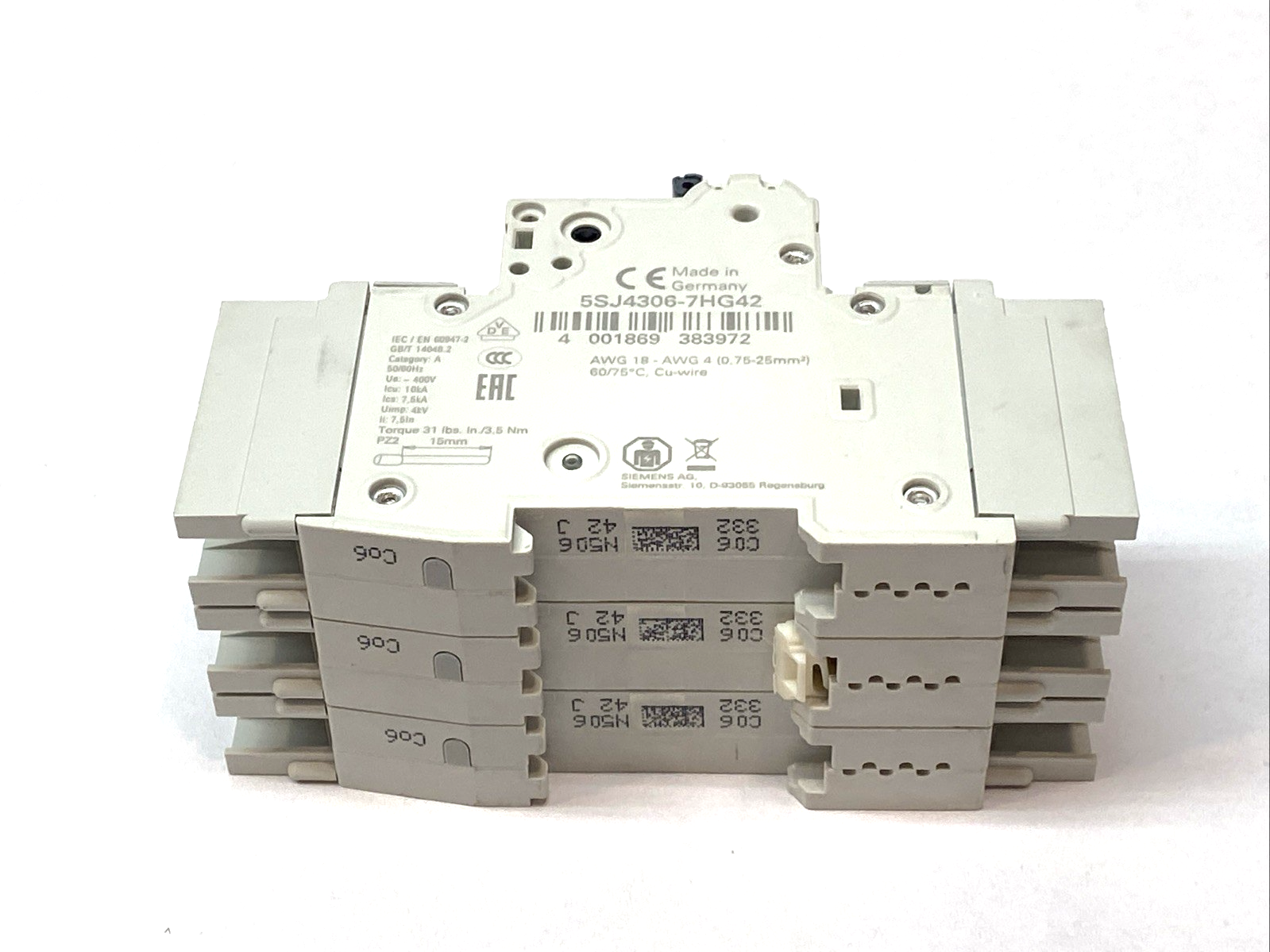 5SJ4306-7HG42 | Siemens Miniature Circuit Breaker 3-Pole Type NSJ 6A - New – Open box - Maverick Industrial Sales