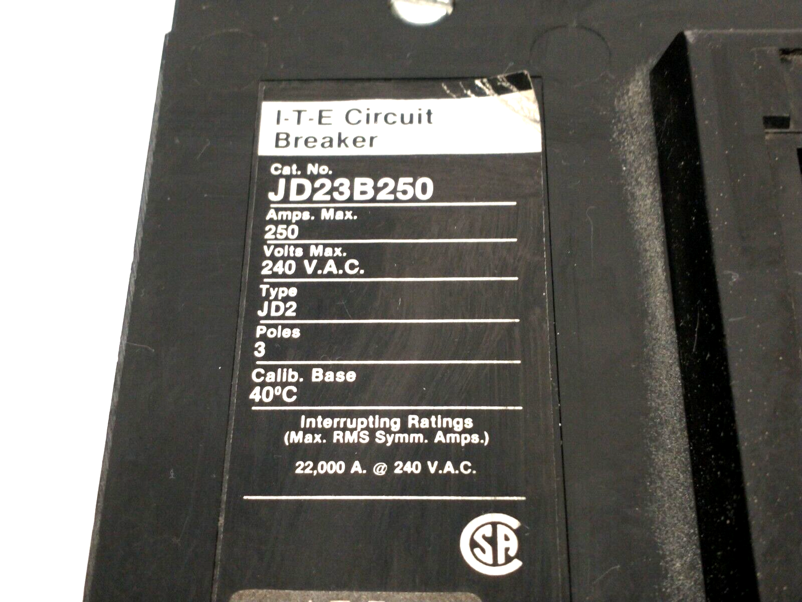 I-T-E JD23B250 Circuit Breaker 250A 240VAC 3P TA2J6500 - Maverick Industrial Sales