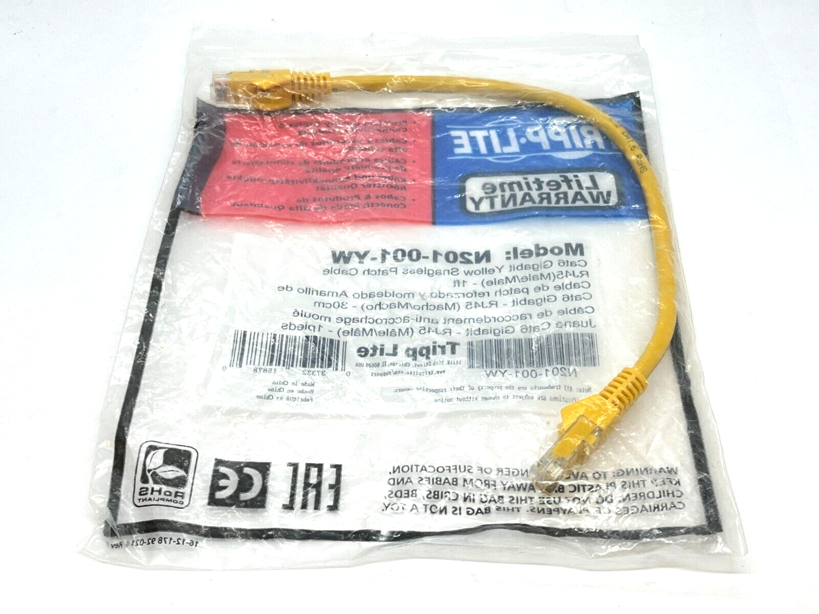 Tripp Lite N201-001-YW Cat6 Gigabit Yellow Snagless Patch Cable 1ft - Maverick Industrial Sales