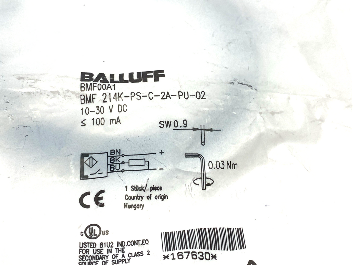 BMF00A1 | Balluff Magnetic Cylinder Sensor BMF 214K-PS-C-2A-PU-02 - New - Maverick Industrial Sales