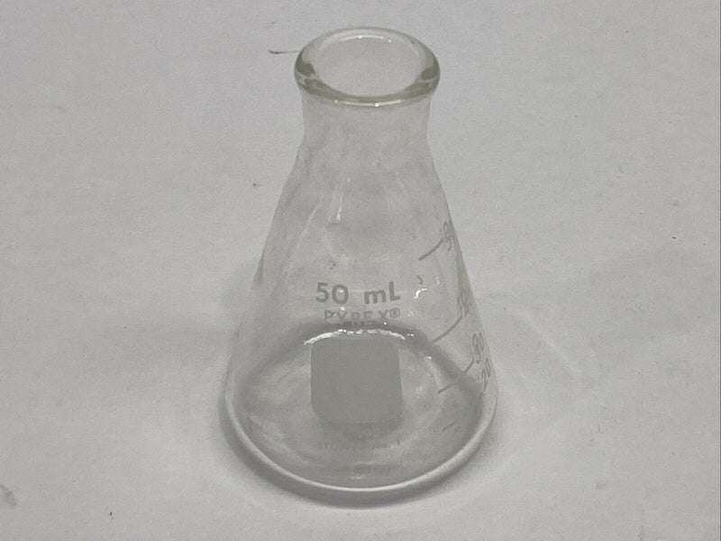 Pyrex 4980-50 50mL Narrow Mouth Erlenmeyer Flasks with Heavy Duty Rim LOT OF 4 - Maverick Industrial Sales