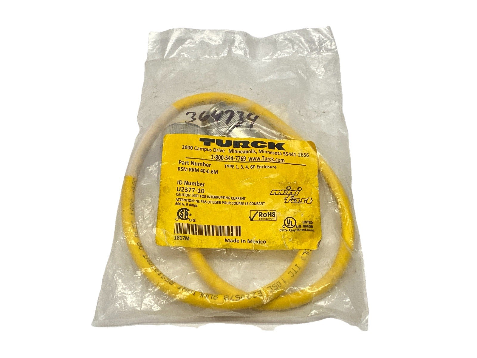 RSM RKM 40-0.6M | Turck Minifast Double Ended Cordset M/F 7/8" 4-Pin U2377-10 - New - Maverick Industrial Sales