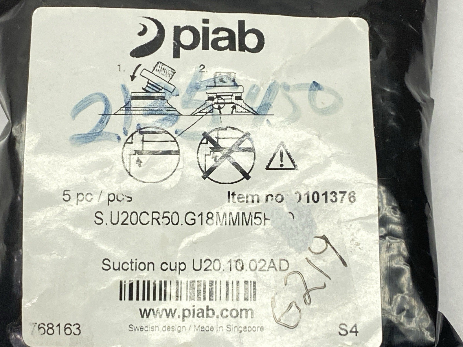 U20.10.02AD | Piab Suction Cup 0101376 LOT OF 5 - New - Maverick Industrial Sales