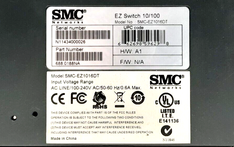 SMC-EZ1016DT | Unmanaged Fast Ethernet Switch, 16-Ports RJ-45 10/100 Mbps - Used - Maverick Industrial Sales