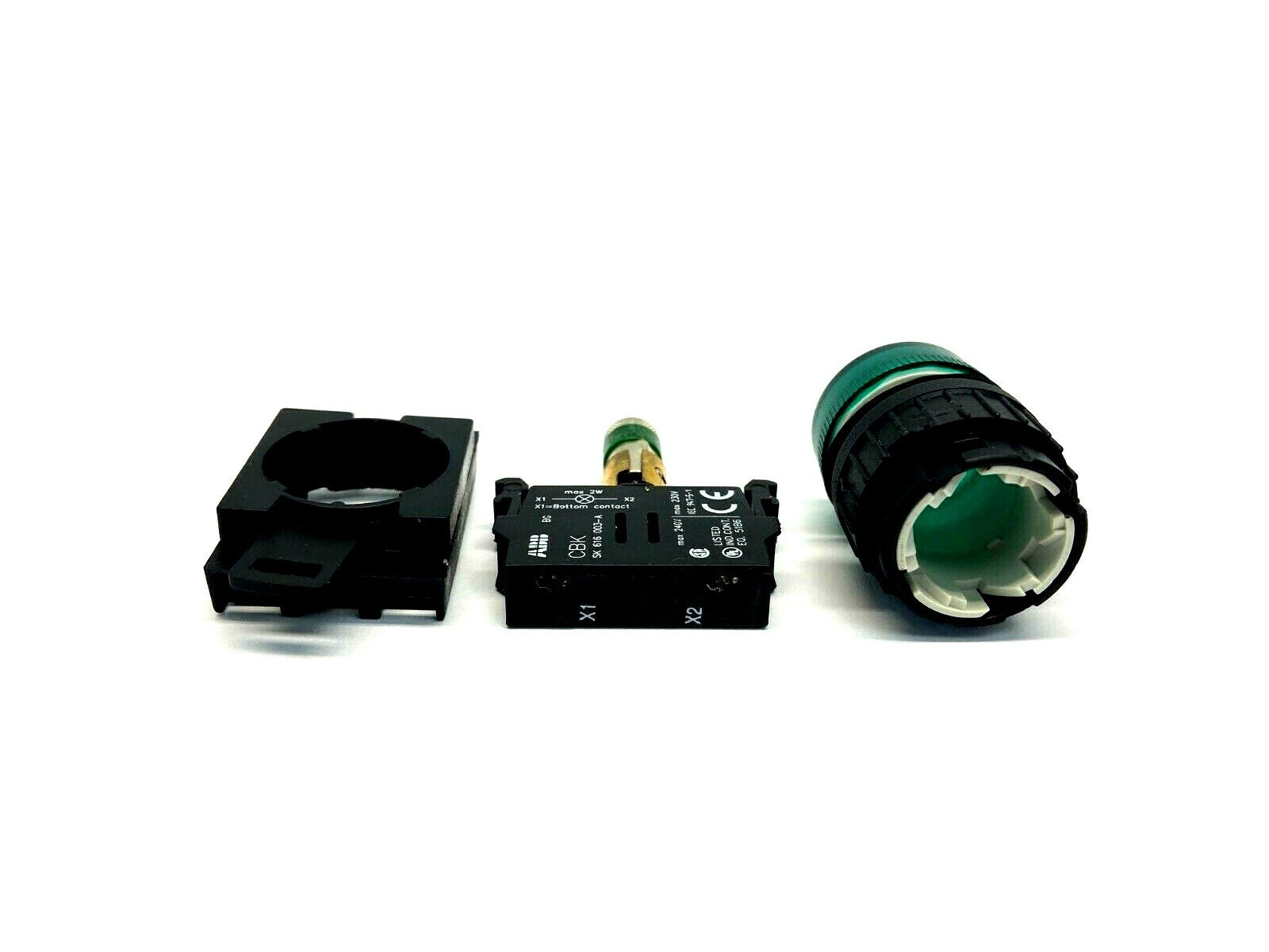 ABB KL1-100G Green Pilot Light Head w/ KCBH-001 Lamp Block and Holder - Maverick Industrial Sales