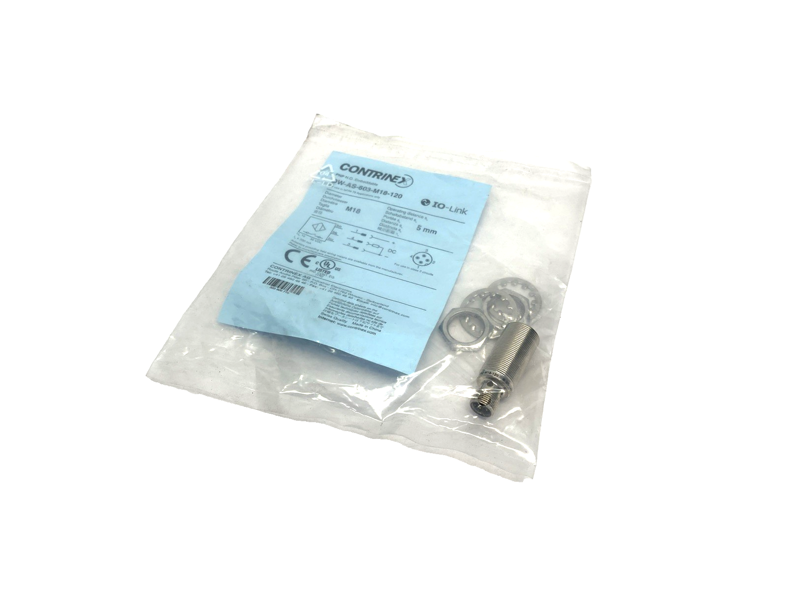 Contrinex DW-AS-603-M18-120 IO-Link Inductive Sensor M18 Diameter M12 4-Pin Male - Maverick Industrial Sales