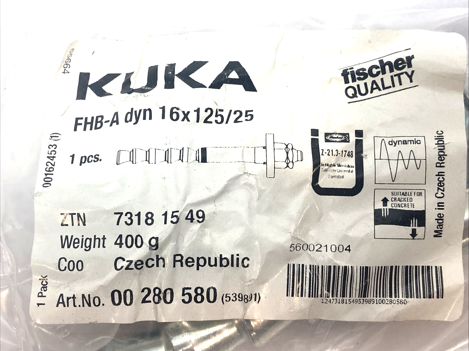 00 280 580 | KUKA FHB-A Dyn 16x125/25 Steel Anchor Kit - New - Maverick Industrial Sales