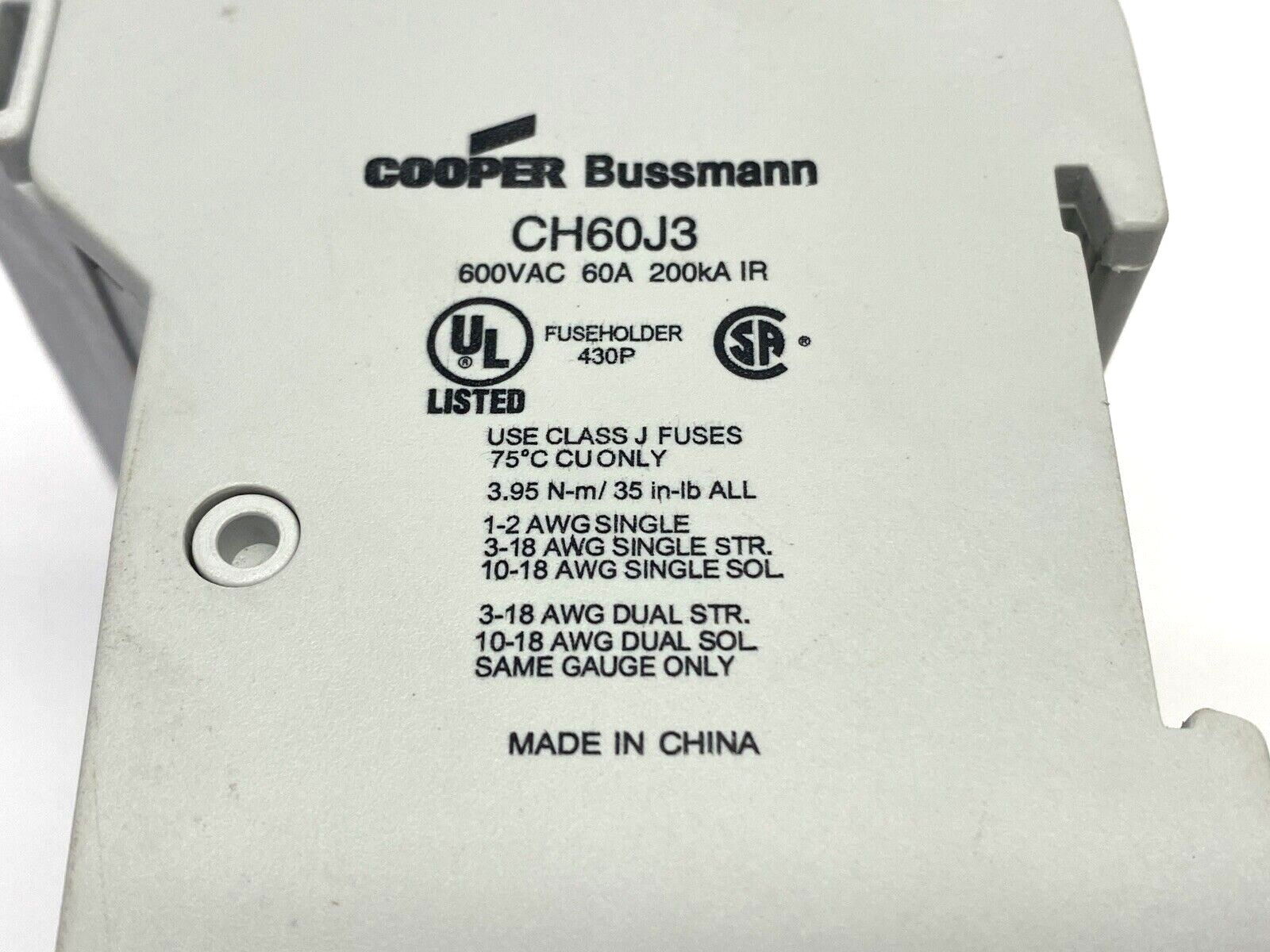 Cooper Bussmann CH60J3 Fuse Holder 600V 60A - Used - Maverick Industrial Sales