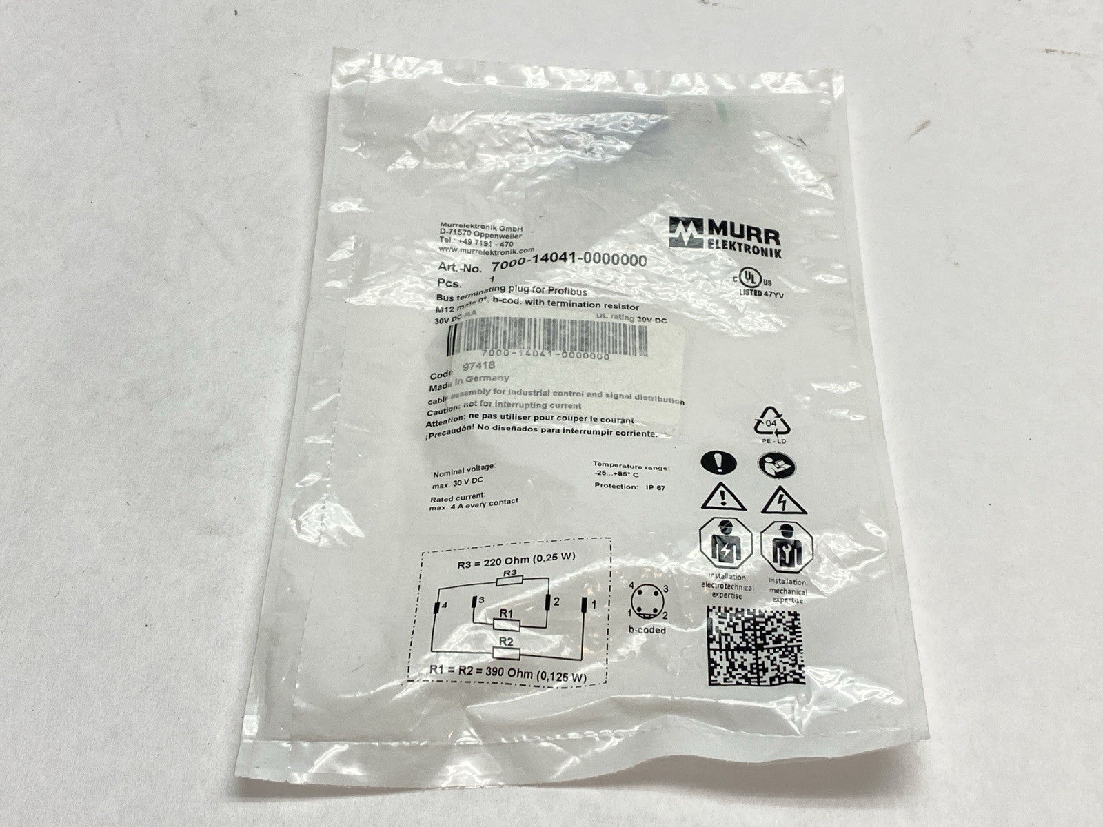 Murr Elektronik 7000-14041-0000000 Bus Terminating Plug For Profibus Male M12 - Maverick Industrial Sales