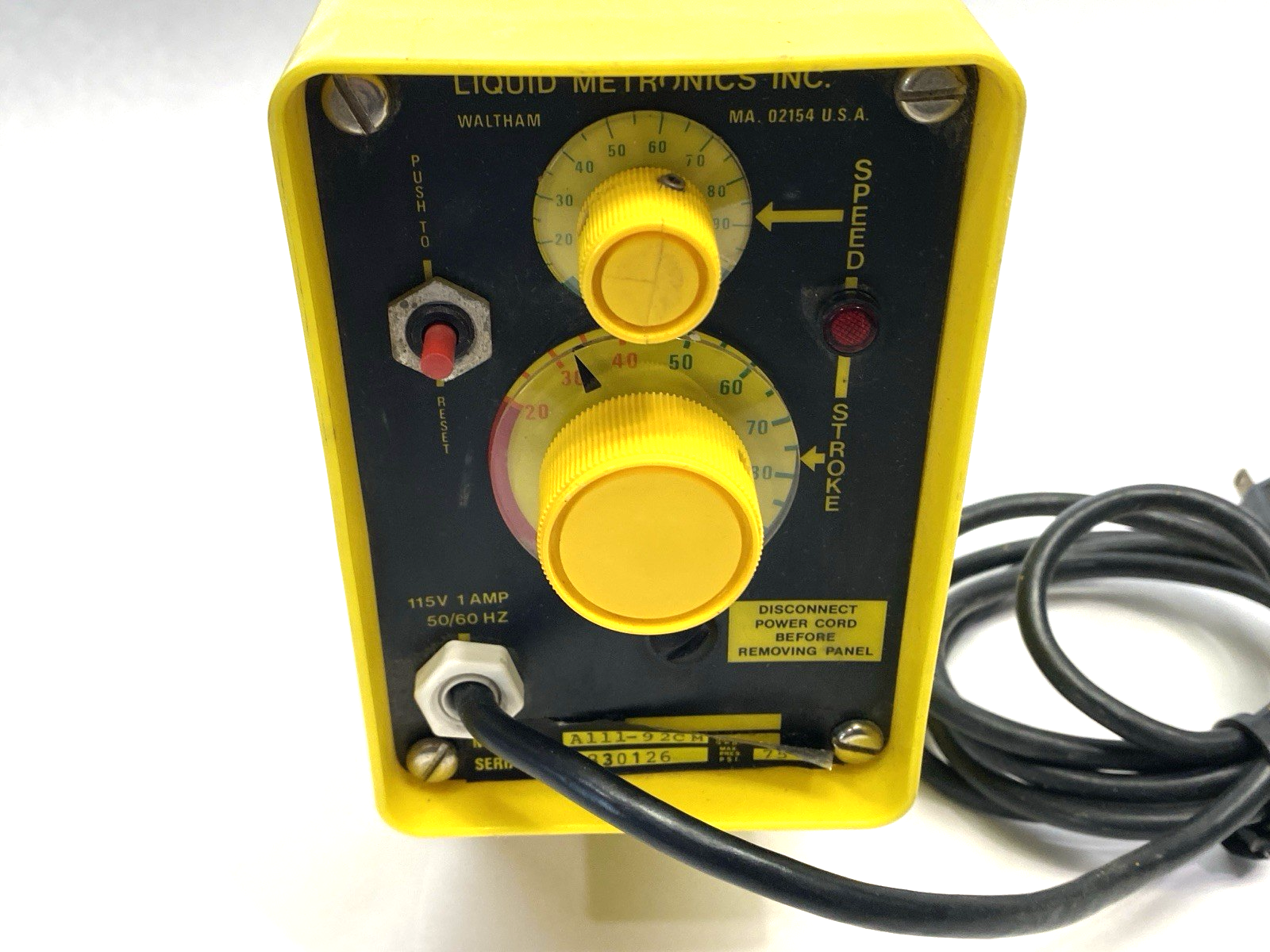 Liquid Metronics A111-92CM Metering Pump 115V 1A DAMAGED - Maverick Industrial Sales