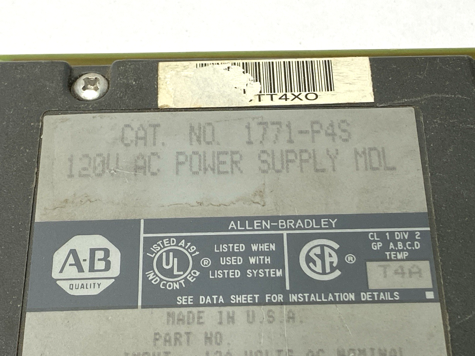 Allen Bradley 1771-P4S Power Supply Module 120VAC - Maverick Industrial Sales