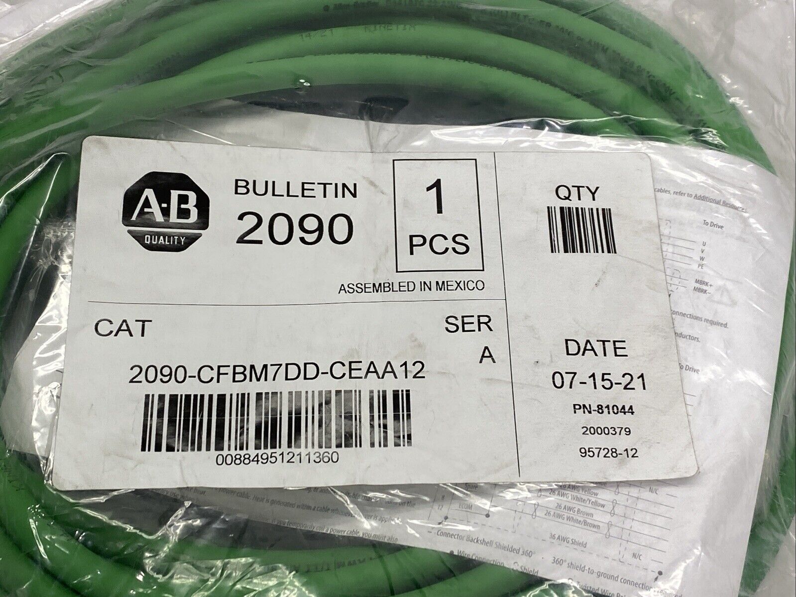 Allen Bradley 2090-CFBM7DD-CEAA12 Ser A Servo Motor Feedback Cable 12m 81044 - Maverick Industrial Sales