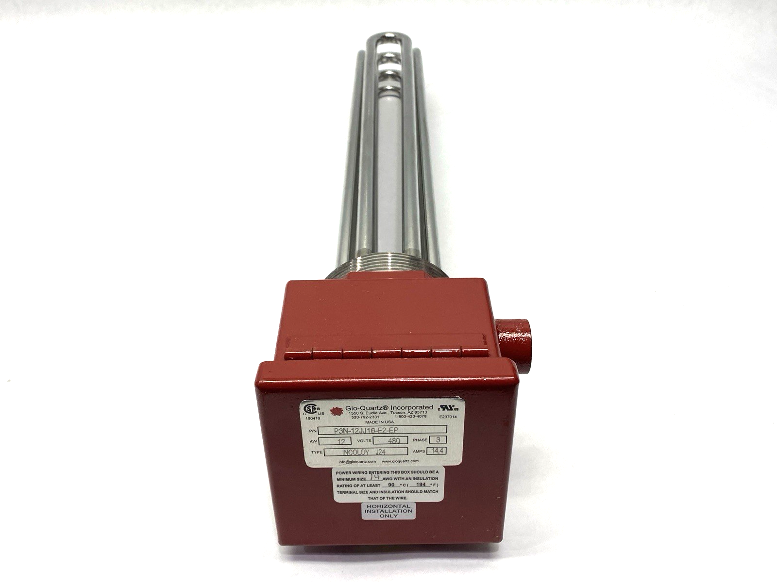 Glo-Quartz P3N-12JJ16-E2-EP Screwplug Electric Immersion Heater 3-Phase 480V - Maverick Industrial Sales