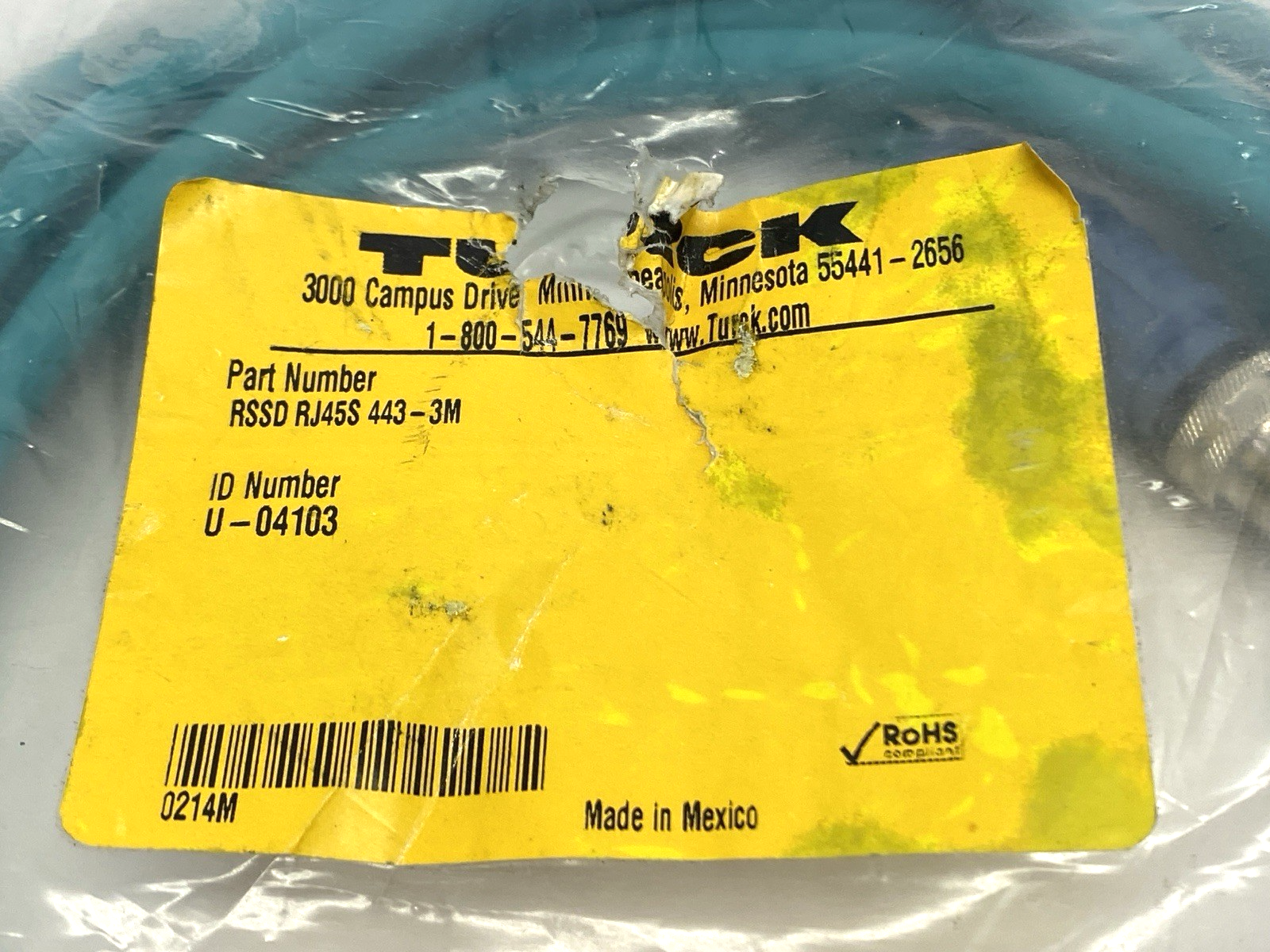Turck RSSD RJ45S 443-3M Double-Ended 4-Pin Male M12 x RJ45 Cordset U-04103 - Maverick Industrial Sales