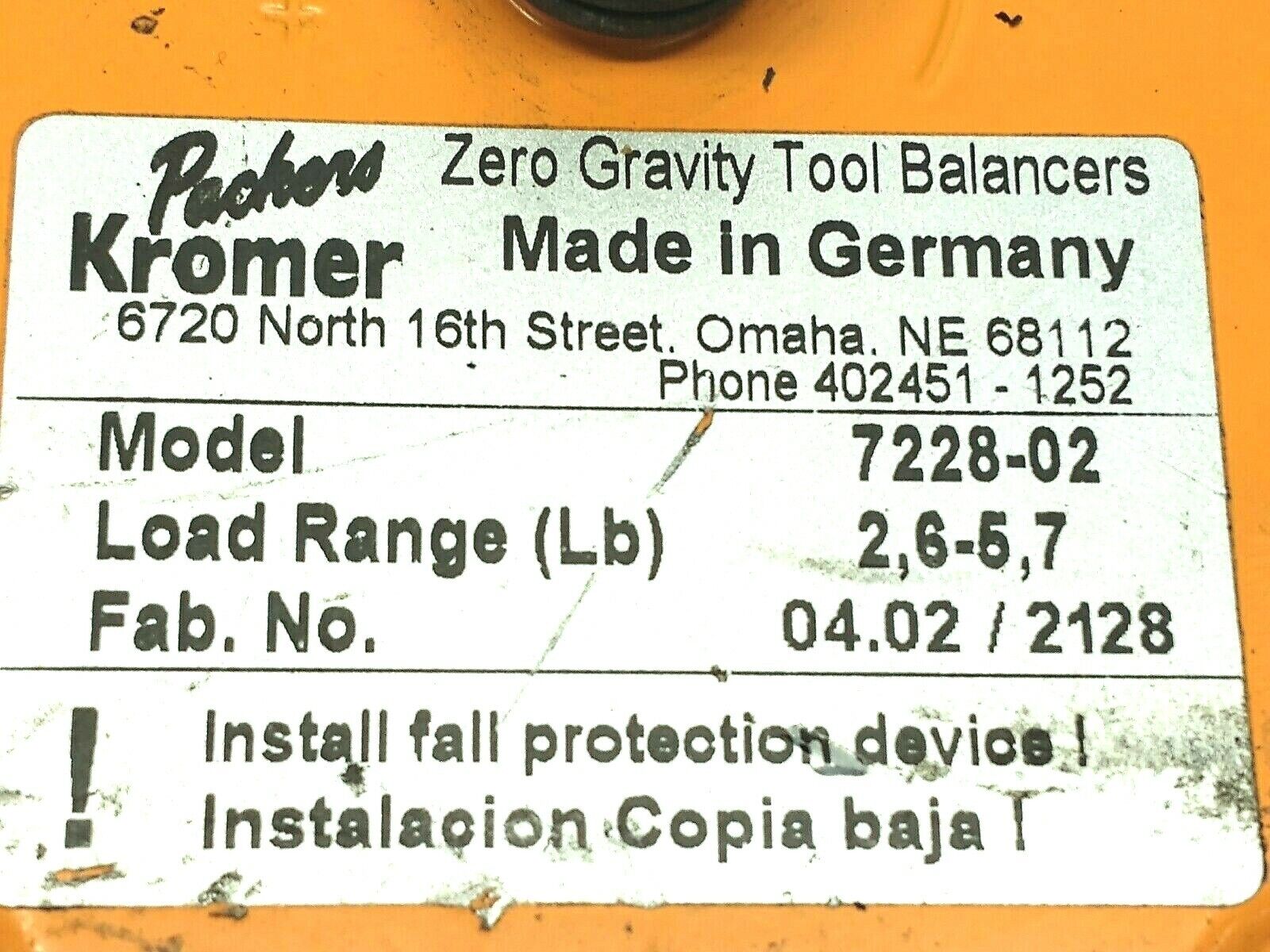Packers Kromer 7228-02 Light-Duty Zero Gravity Balancer 2.6-5.7Lbs Load LOT OF 5 - Maverick Industrial Sales