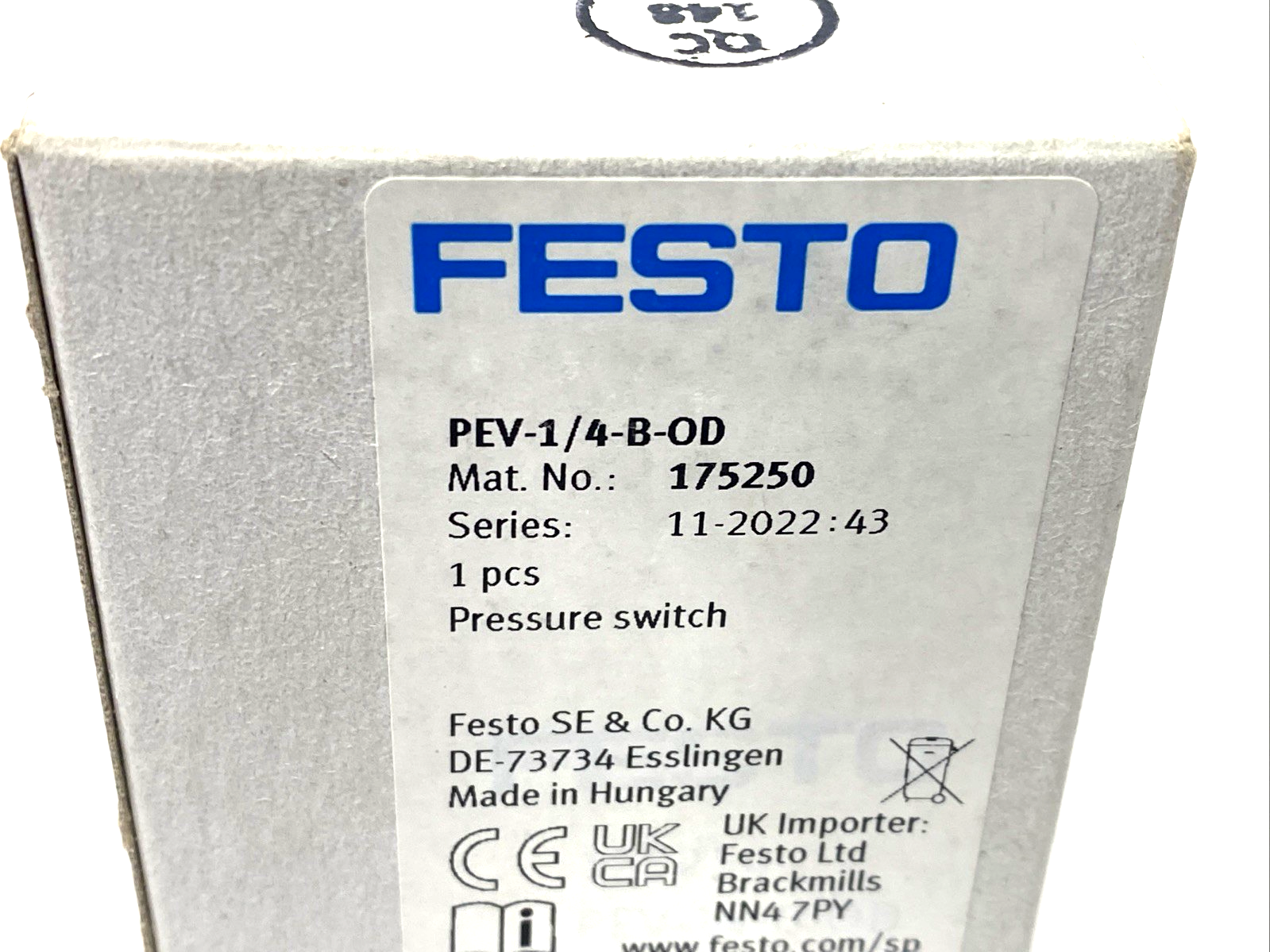 Festo PEV-1/4-B-OD Pressure Switch 175250 - Maverick Industrial Sales