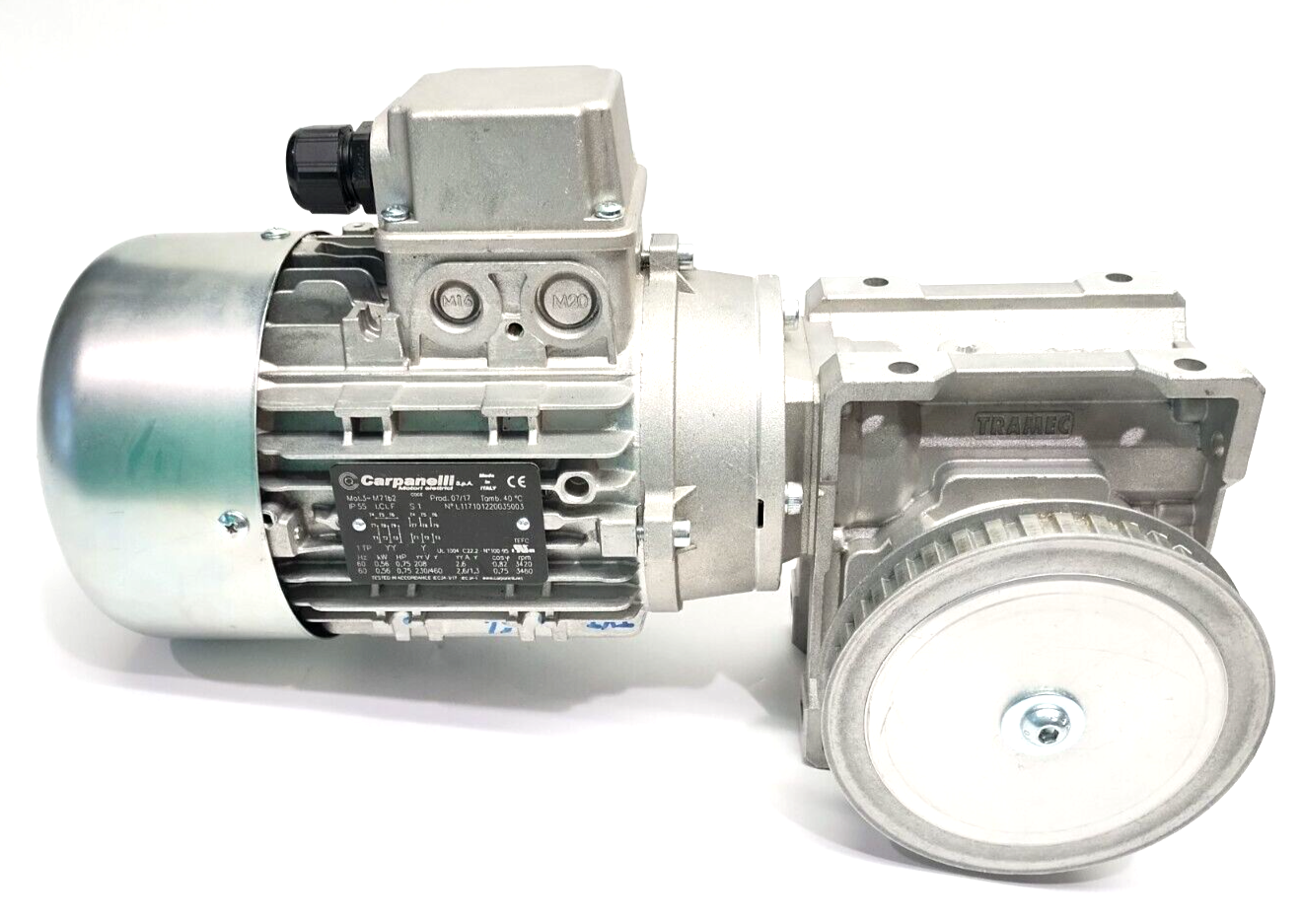 Carpanelli M71b2 S1 Asynchronous 3PH Motor .56kW .75HP Tramec XC 50 40:1 Gearbox - Maverick Industrial Sales