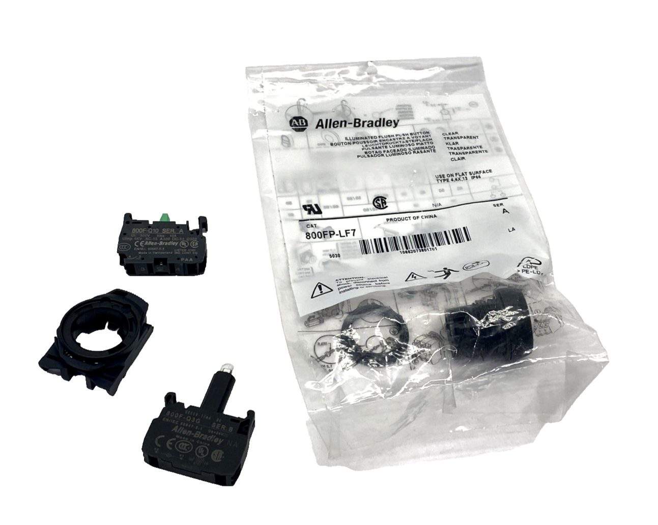 800FP-LF7 | Allen Bradley Ser. A 22mm Momentary Push Button Kit 800F-Q3G, 800F-Q10 - New – Open box - Maverick Industrial Sales