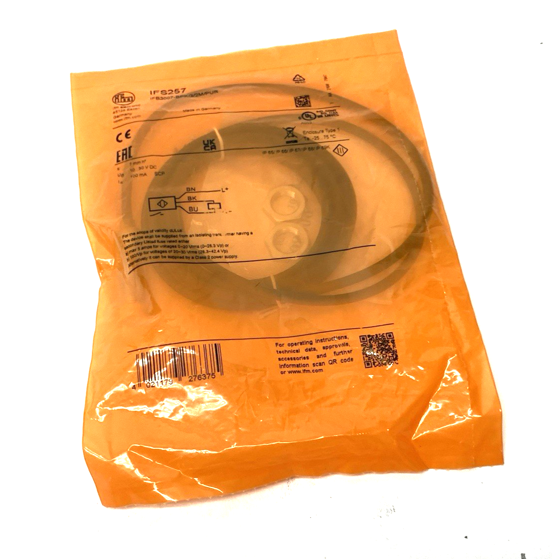 Ifm IFS257 Inductive Sensor 2m PUR Cable, PNP, Normally Open IFB3007-BPKG/2M/PUR - Maverick Industrial Sales