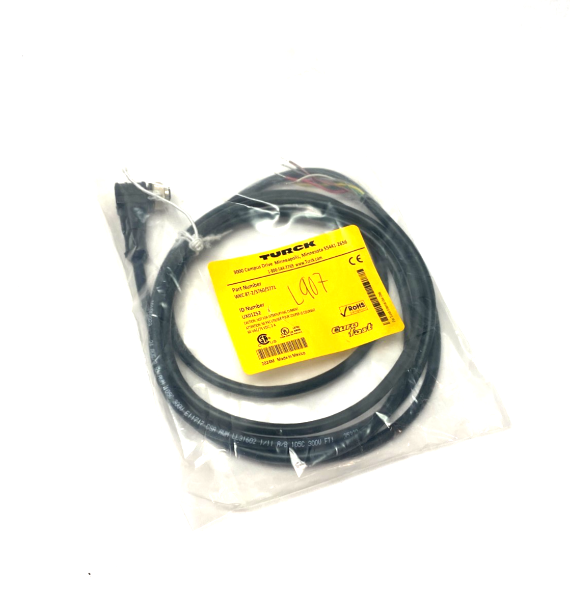 Turck WKC 8T-2/S760/S771 Eurofast Single Ended Cordset Angle M12 8-Pin UX01252 - Maverick Industrial Sales
