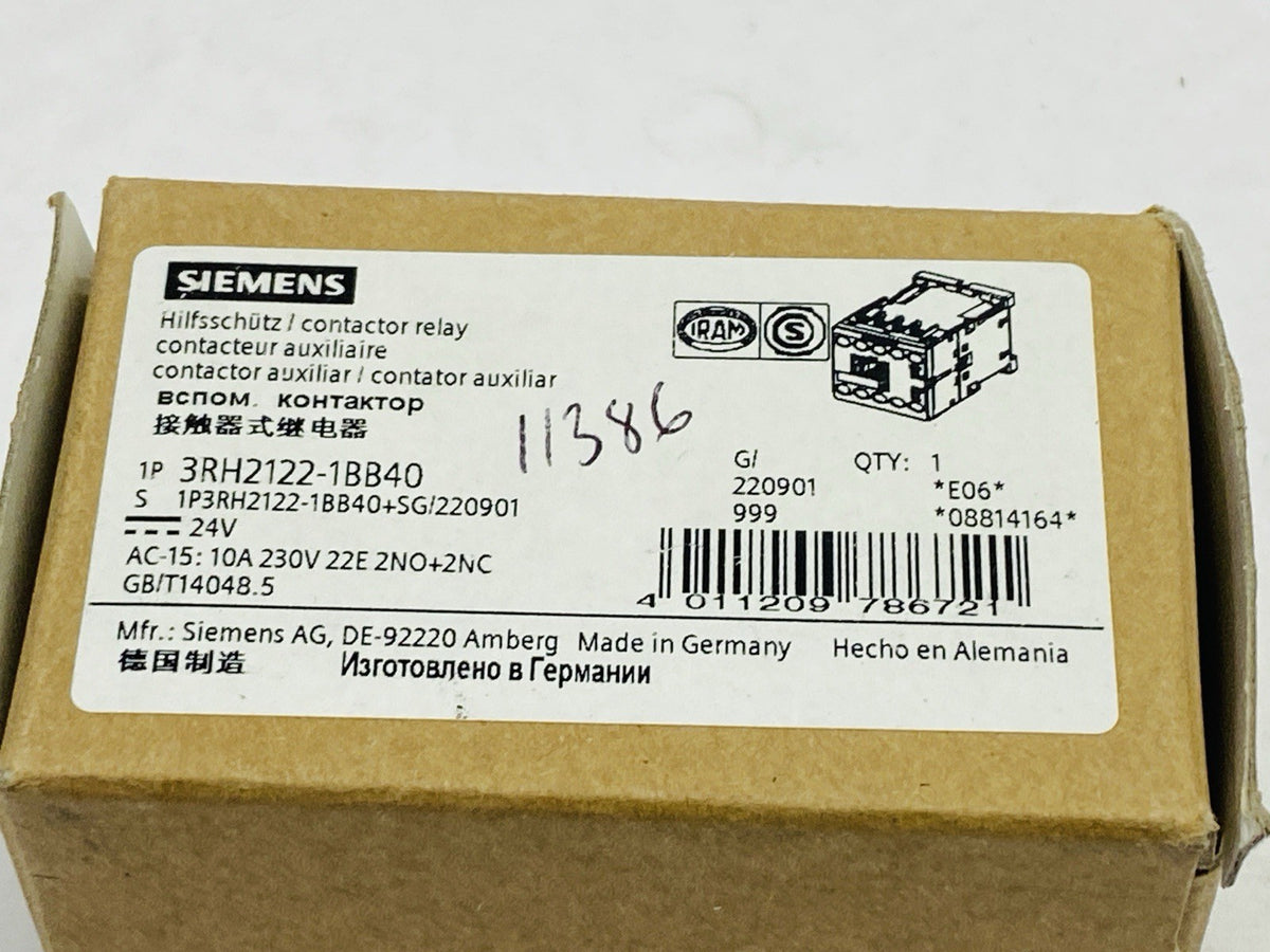 3RH2122-1BB40 | Siemens Contactor Relay 2 NO + 2 NC 24VDC - New – Open box - Maverick Industrial Sales