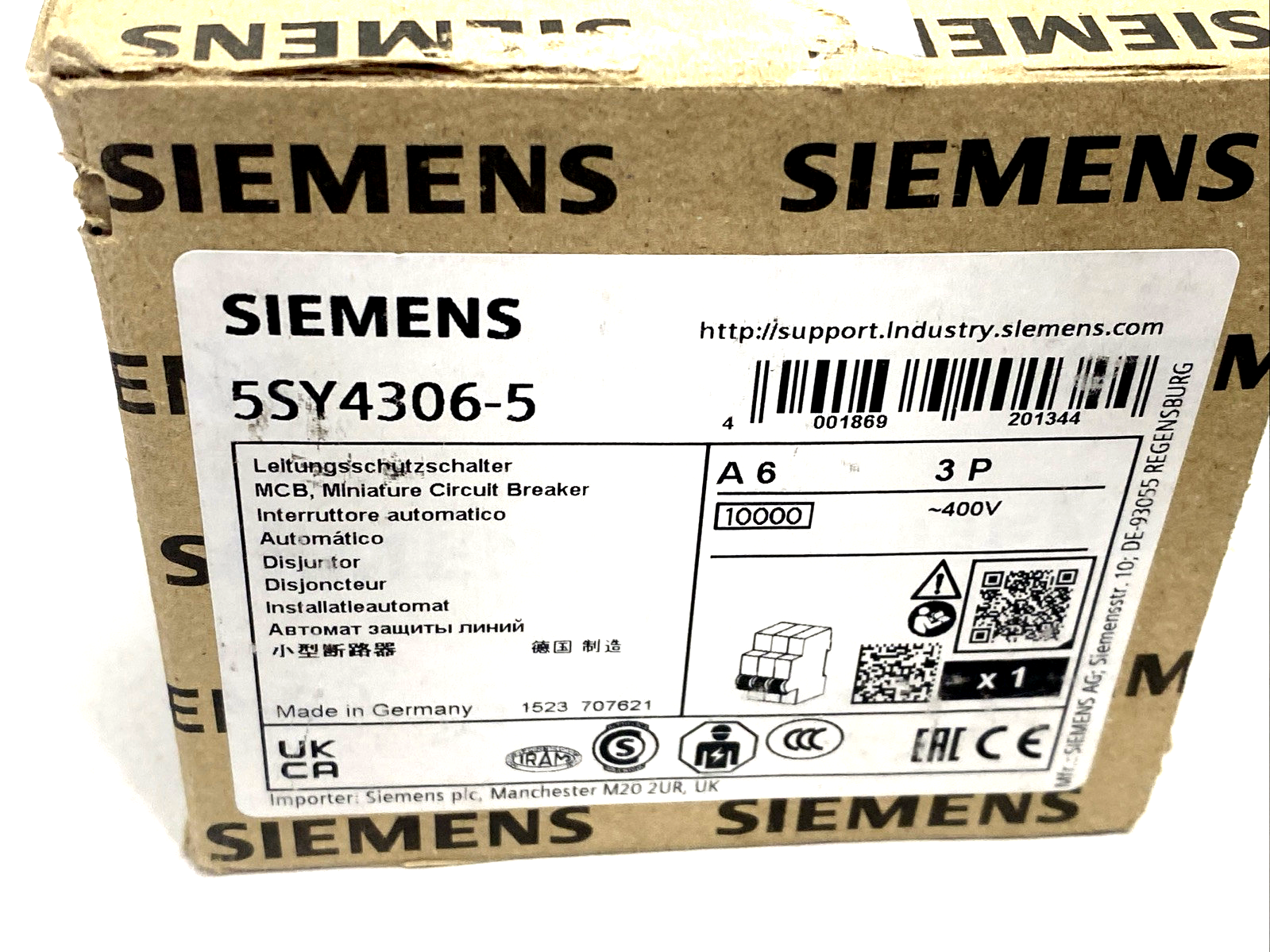 Siemens 5SY4306-5 Miniature Circuit Breaker 400V 10kA 3P 6A - Maverick Industrial Sales