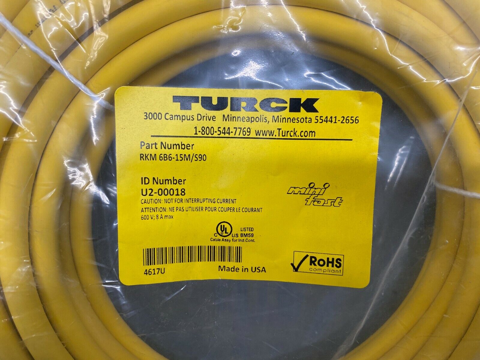 Turck RKM 6B6-15M/S90 Minifast Single Ended Cordset 15 Meter U2-00018 - Maverick Industrial Sales