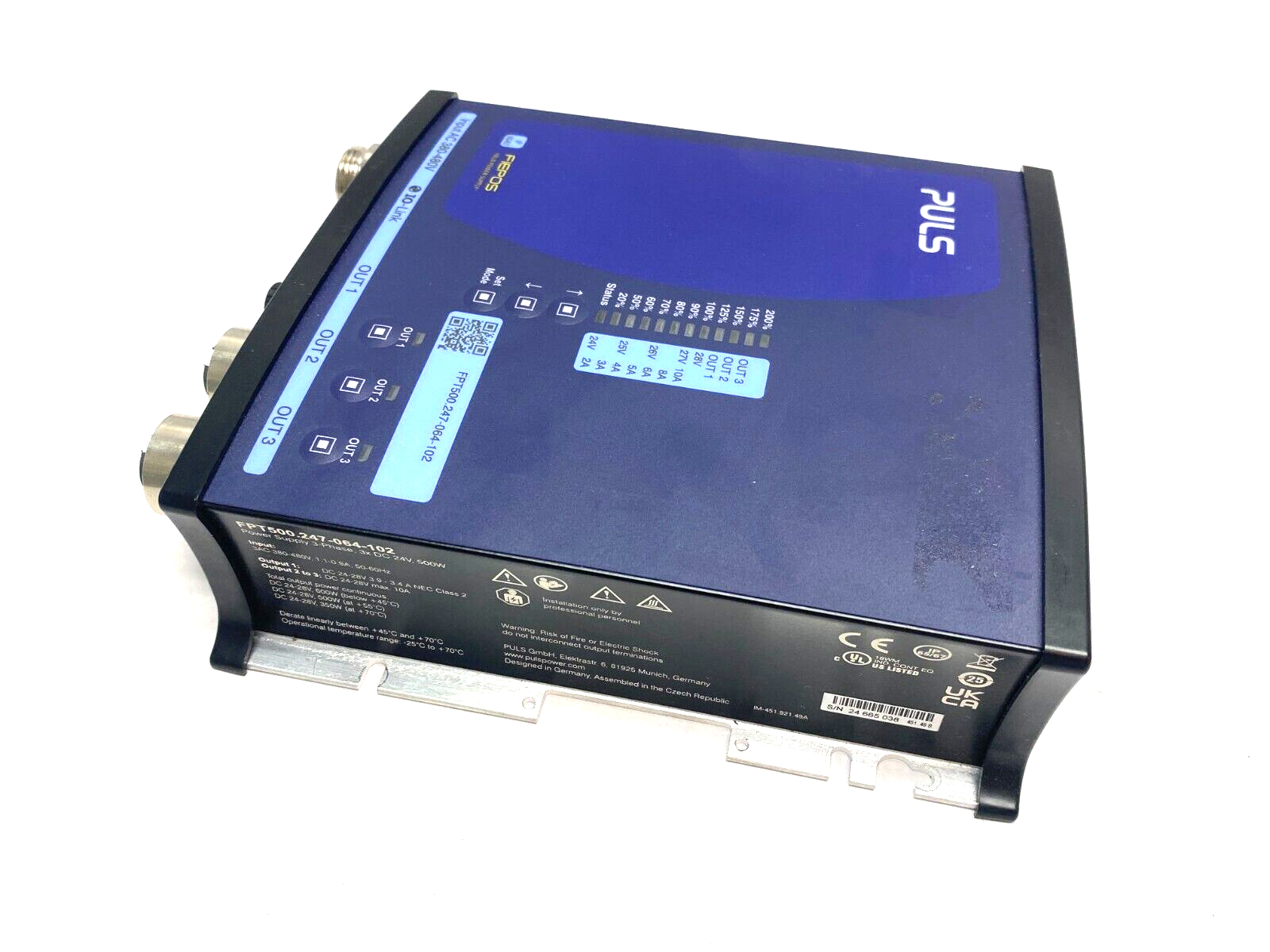 Puls FPT500.247-064-102 FIEPOS IO-Link Power Supply 3-Phase IP54, IP65 & IP67 - Maverick Industrial Sales