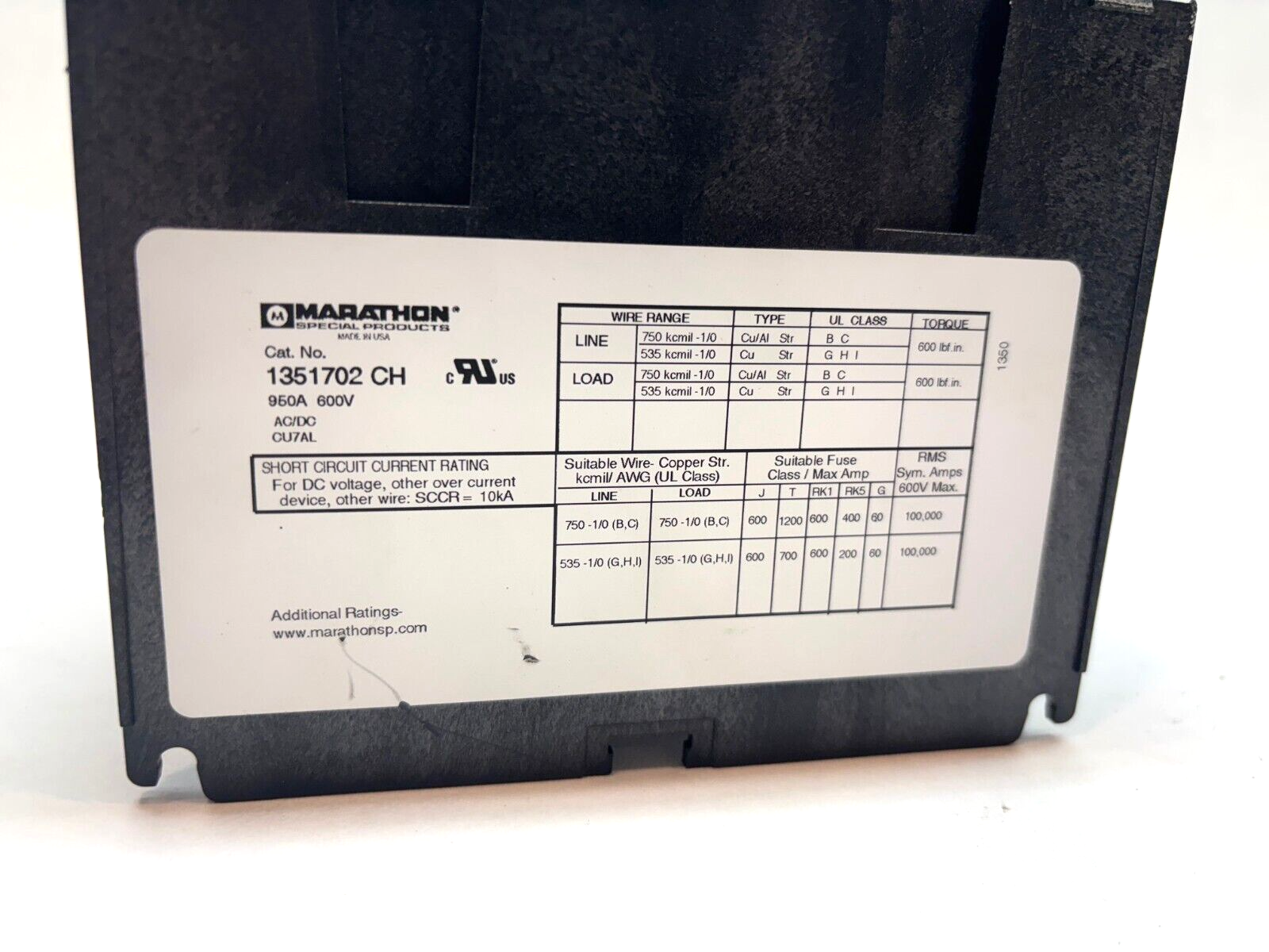 Marathon 1351702 CH Power Distribution Block, 950A, 600V - Maverick Industrial Sales