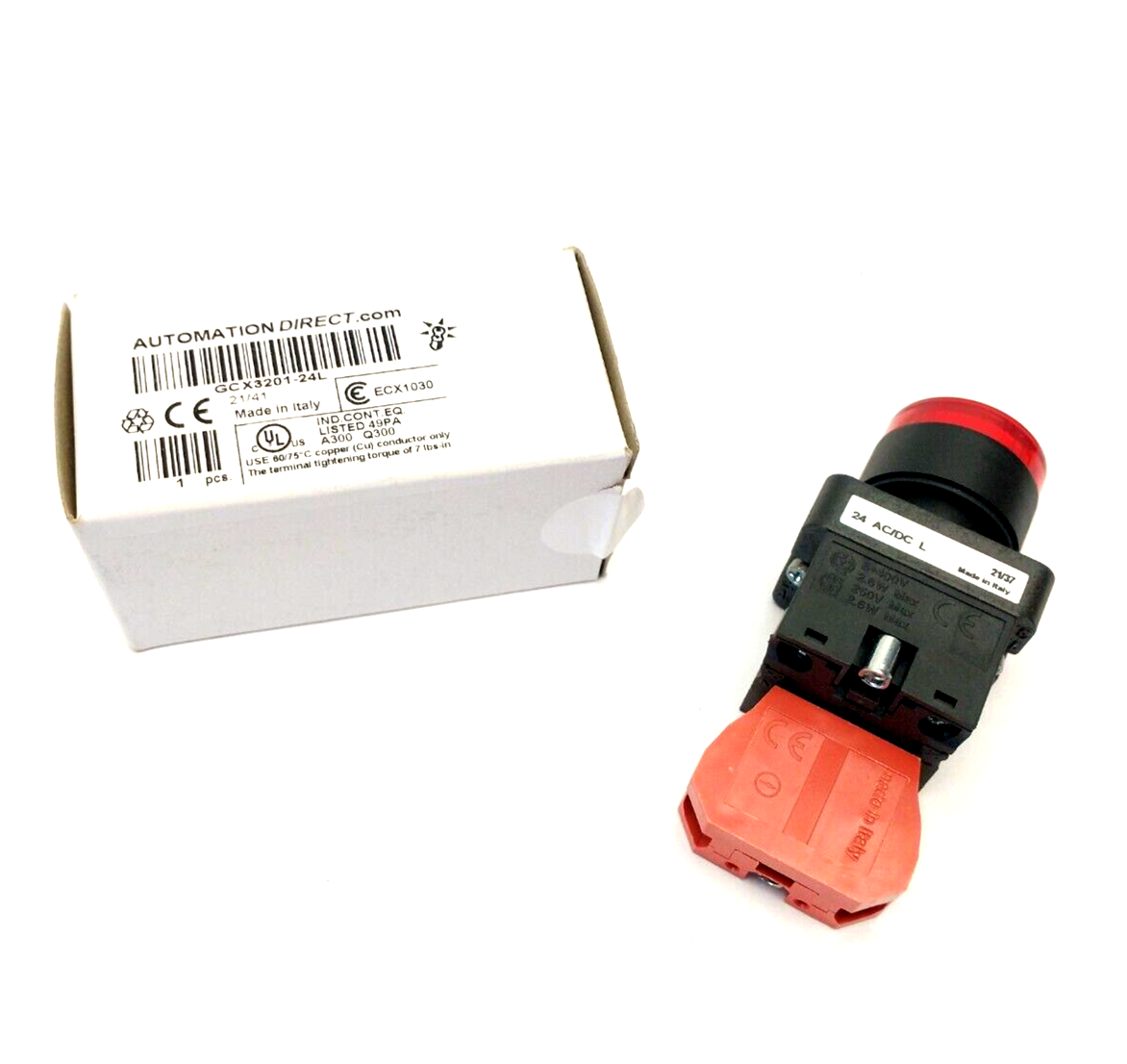 GCX3201-24L,ECX1030 | Automation Direct GCX3201-24L 22mm Red Pushbutton 30mm Operator ECX1030 Contact - New - Maverick Industrial Sales
