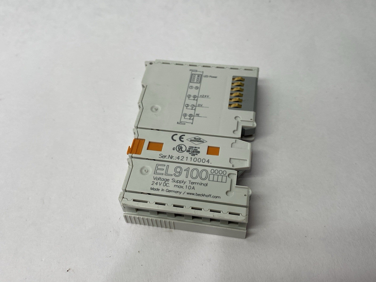 Beckhoff EL9100 Potential Supply/Voltage Supply Terminal Module, 24VDC 10A - Maverick Industrial Sales