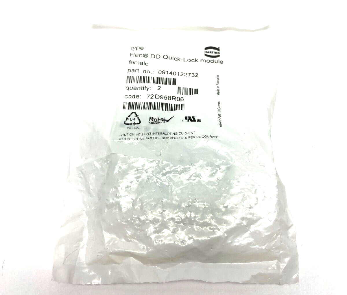 Harting 09140122732 Han DD Quick-Lock Module Female PKG OF 2 - Maverick Industrial Sales