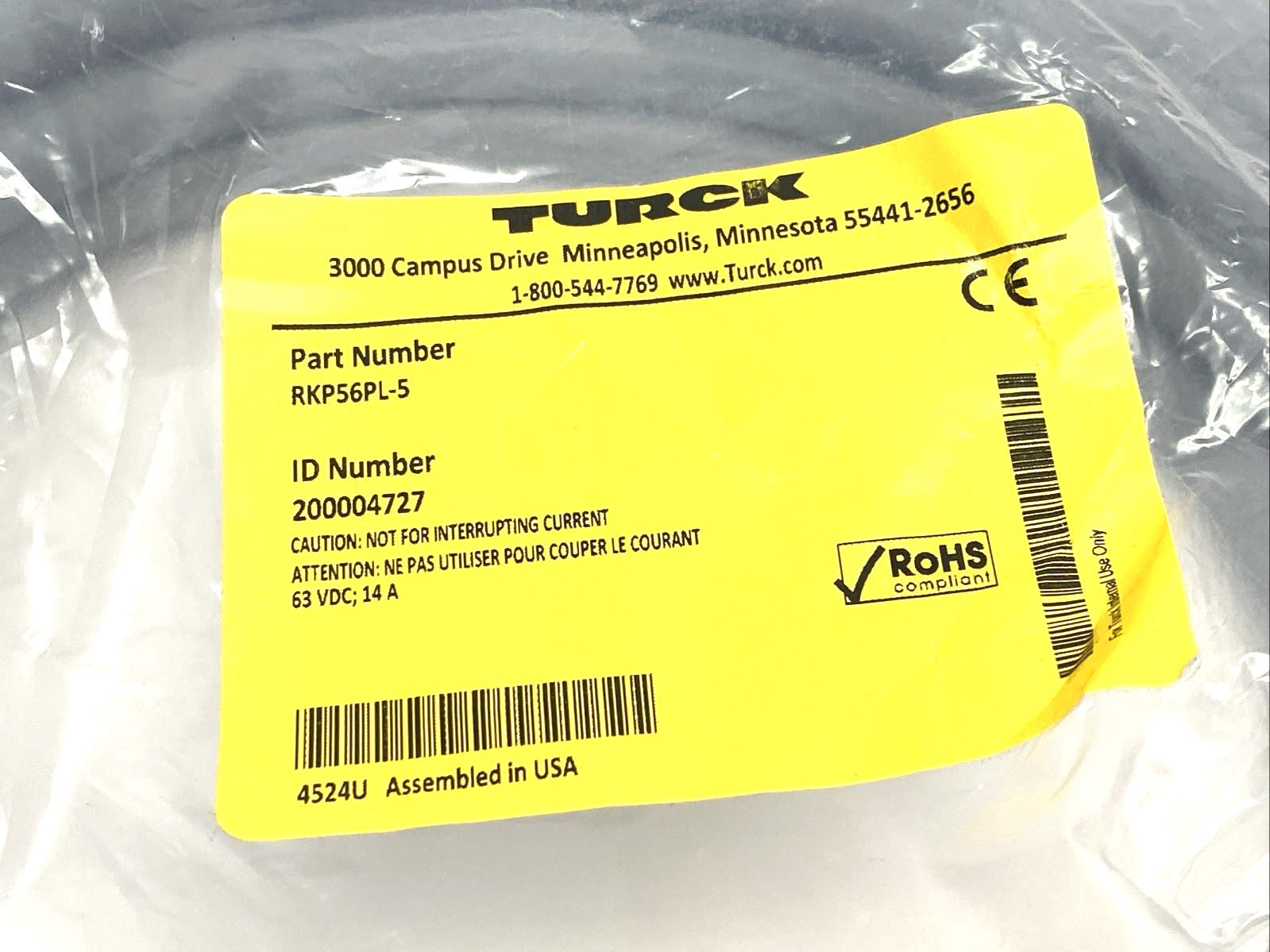 Turck RKP56PL-5 Power Cordset Connection Cable 5m 200004727 - Maverick Industrial Sales