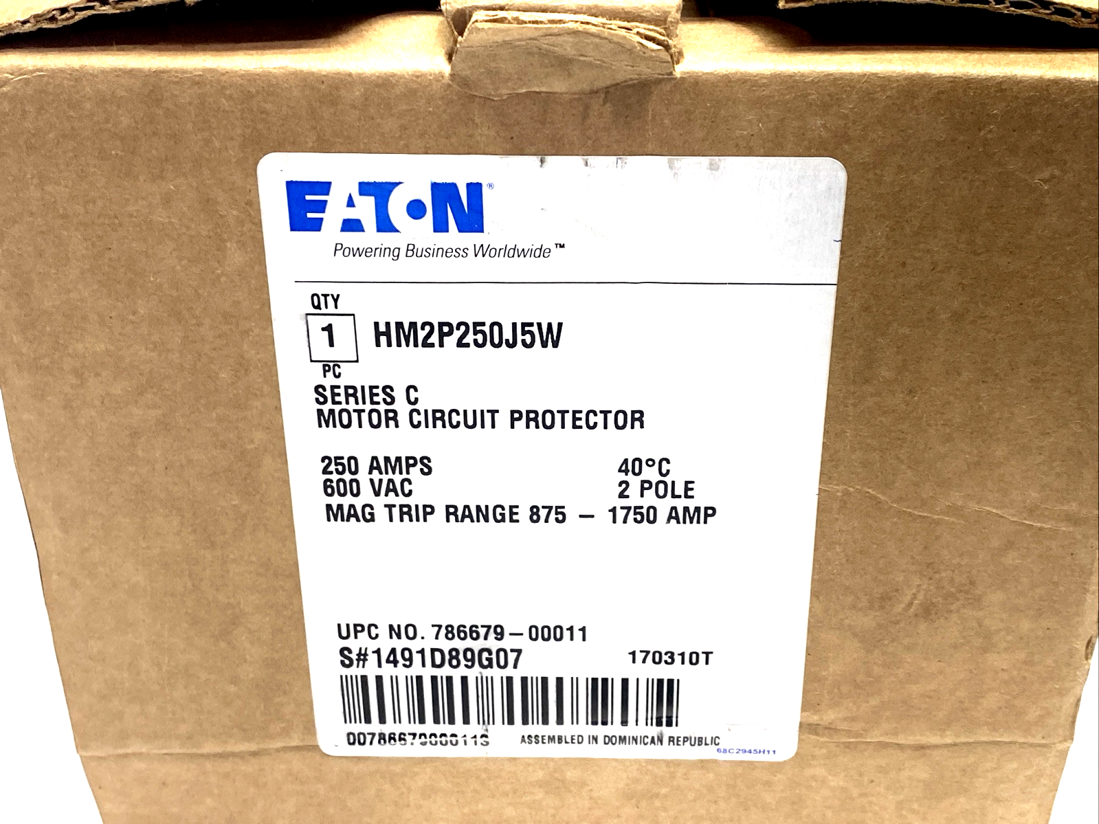 Eaton HM2P250J5W Series C Motor Circuit Protector 250A 600VAC CHIPPED CORNER - Maverick Industrial Sales