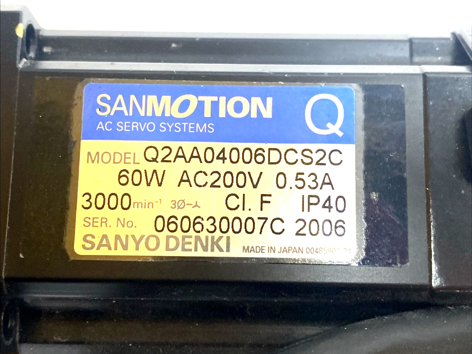 Q2AA04006DCS2C | Sanyo Denki SANMOTION Q Axis AC Servo Motor - For parts or not working - Maverick Industrial Sales