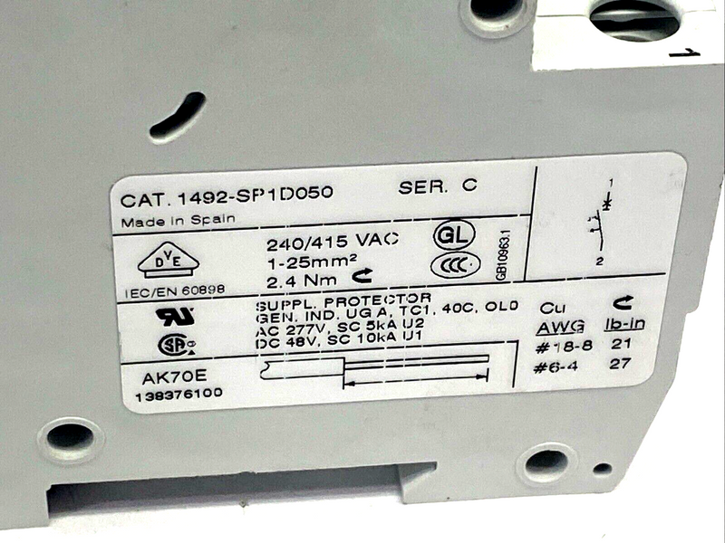 Allen Bradley 1492-SP1D050 Ser. C Miniature Circuit Breaker 5A - Maverick Industrial Sales