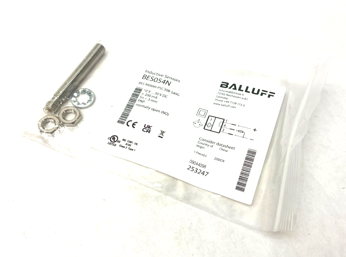 Balluff BES054N Inductive Proximity Sensor PNP 3mm Range BES M08MI-PSC30B-S49G - Maverick Industrial Sales