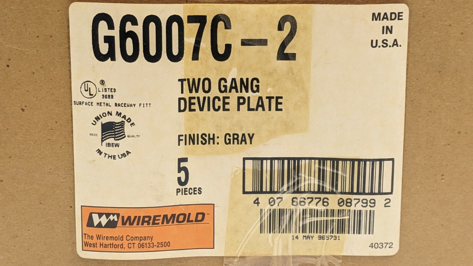 Wiremold G6007C-2 Two-Gang Device Plate Fitting Gray LOT OF 5 - Maverick Industrial Sales