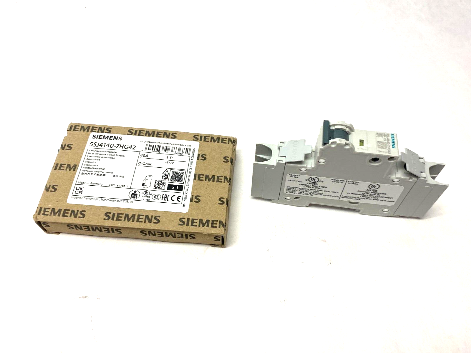 Siemens 5SJ4140-7HG42 Miniature Circuit Breaker 40A 1-Pole 277V - Maverick Industrial Sales