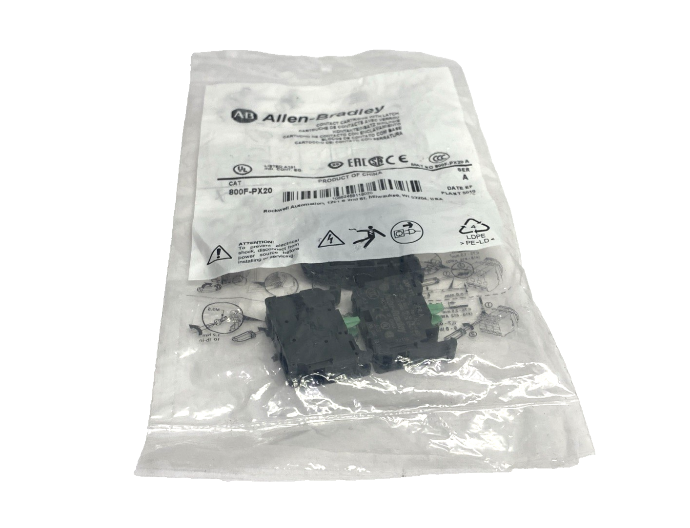 800F-PX20 | Allen Bradley Ser. A 22mm Back Of Panel Contact Block & Latch Kit 2NO - New - Maverick Industrial Sales