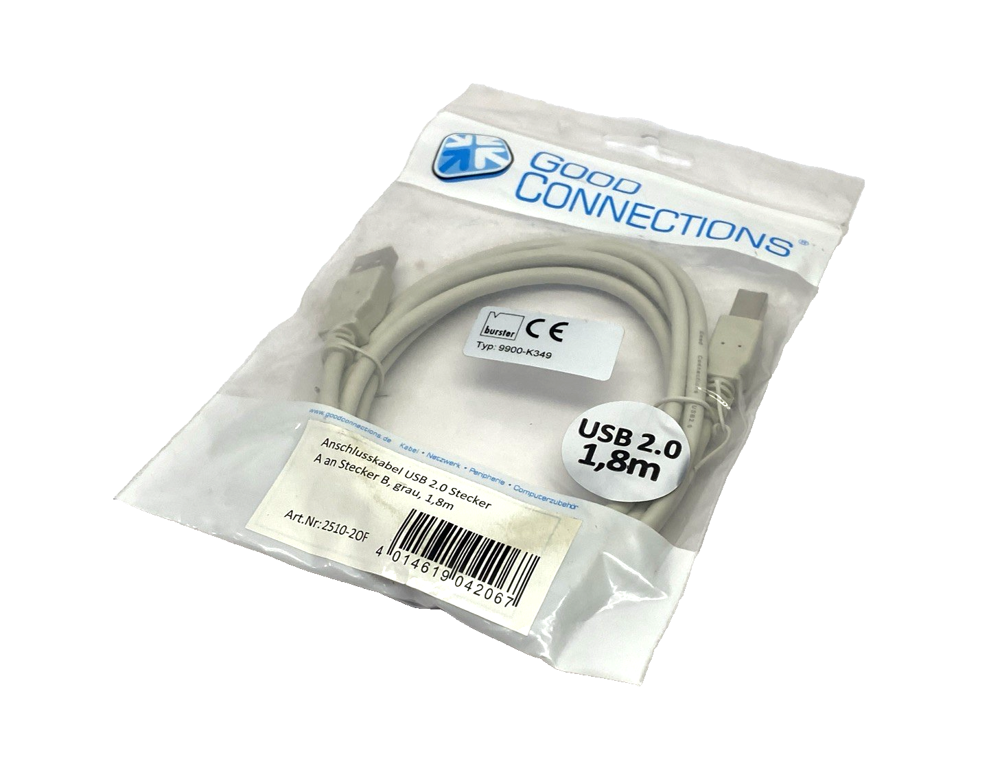 Good Connections 2510-2OF USB Cable 1.8m USB 2.0 USB A To USB B Grey LOT OF 2 - Maverick Industrial Sales