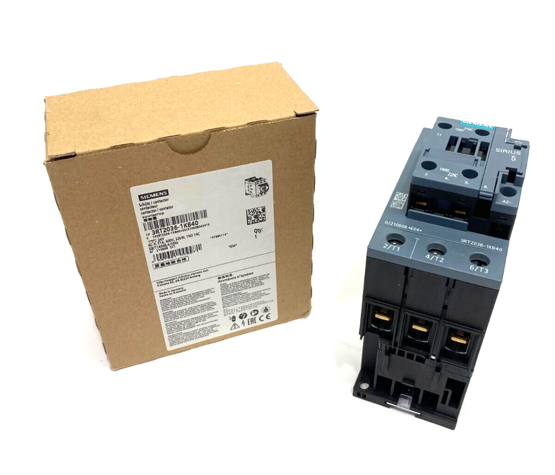 Siemens 3RT2036-1KB40 SIRIUS Power Contactor 3-Pole Screw Terminal 400V - Maverick Industrial Sales