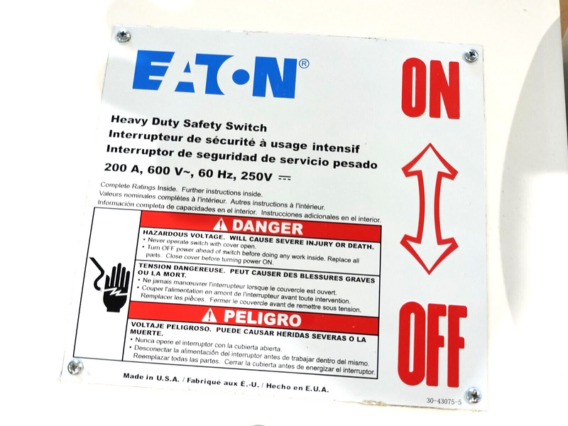 Eaton DH364UDK Heavy Duty Single-Throw Non-Fused Safety Switch 200A 3P, White - Maverick Industrial Sales