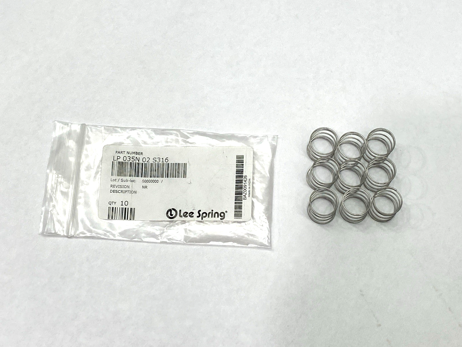 Lee Spring LP 035N 02 S316 Compression Spring 1" x .72" OD x .203" H LOT OF 9 - Maverick Industrial Sales
