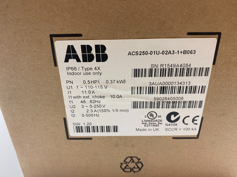 ABB ACS250-01U-02A3-1+B063 Variable Frequency Micro Drive Type 4X IP66 - Maverick Industrial Sales